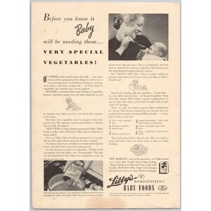 1937 Libby Baby Foods Homogenized Vegetable Feeding Nutrition Magazine Print Ad